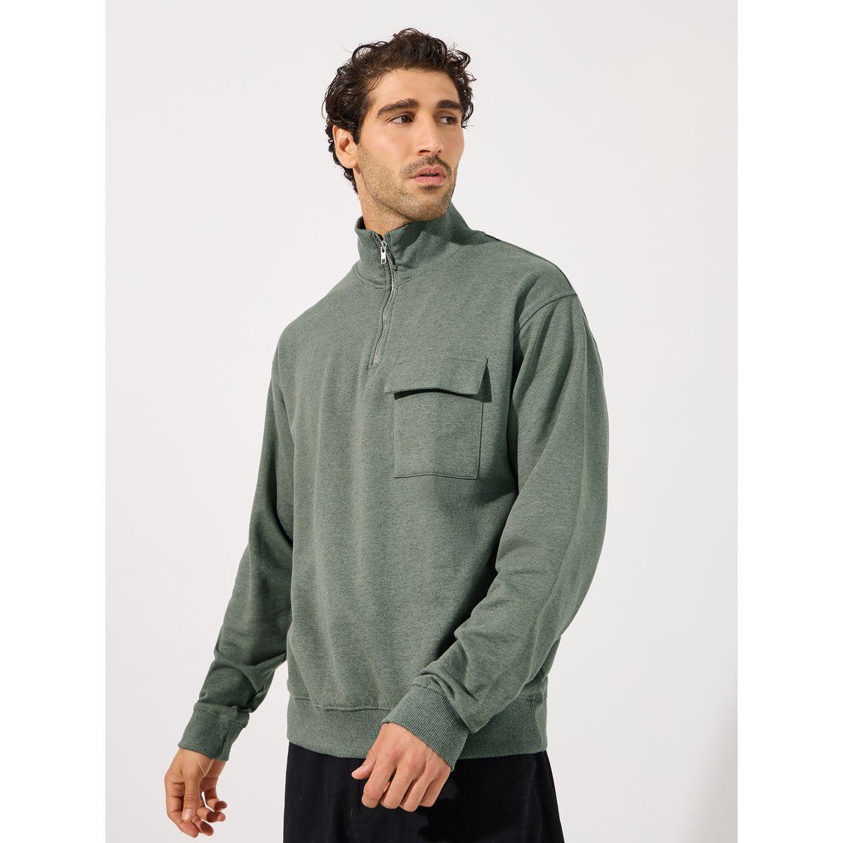 Styli Quarter Zip Rib High Neck Relaxed Fit Sweatshirt-men-winterwear-hoodiesandsweatshirts-image-1