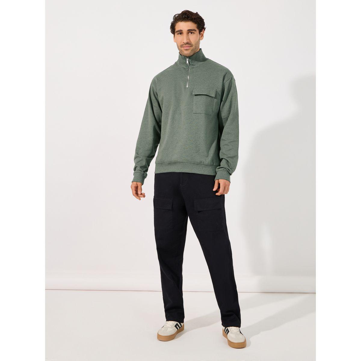 Styli Quarter Zip Rib High Neck Relaxed Fit Sweatshirt-men-winterwear-hoodiesandsweatshirts-image-2