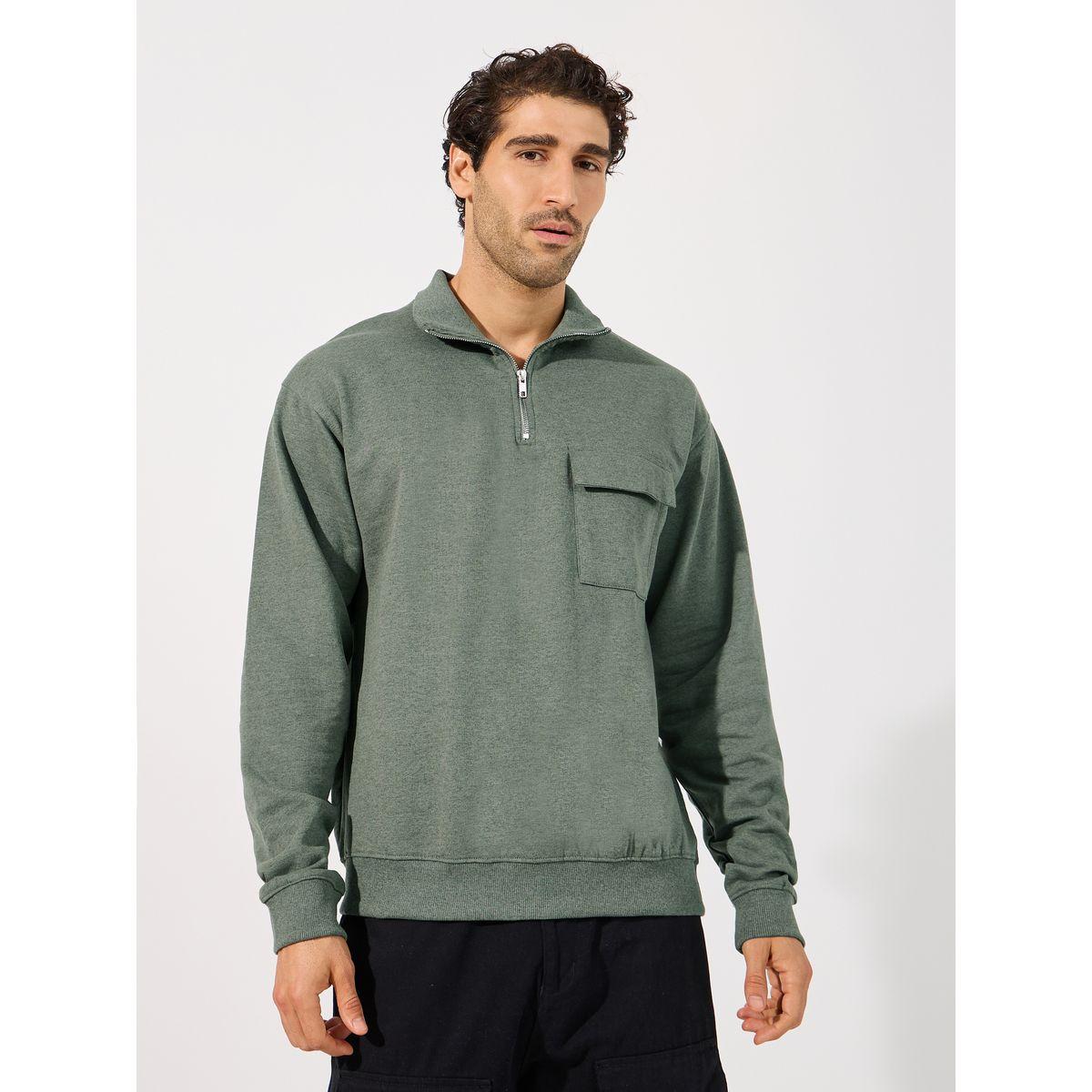 Styli Quarter Zip Rib High Neck Relaxed Fit Sweatshirt-men-winterwear-hoodiesandsweatshirts-image-3