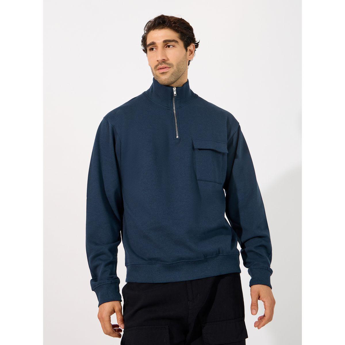 Styli Quarter Zip Rib High Neck Relaxed Fit Sweatshirt-men-winterwear-hoodiesandsweatshirts-image-1