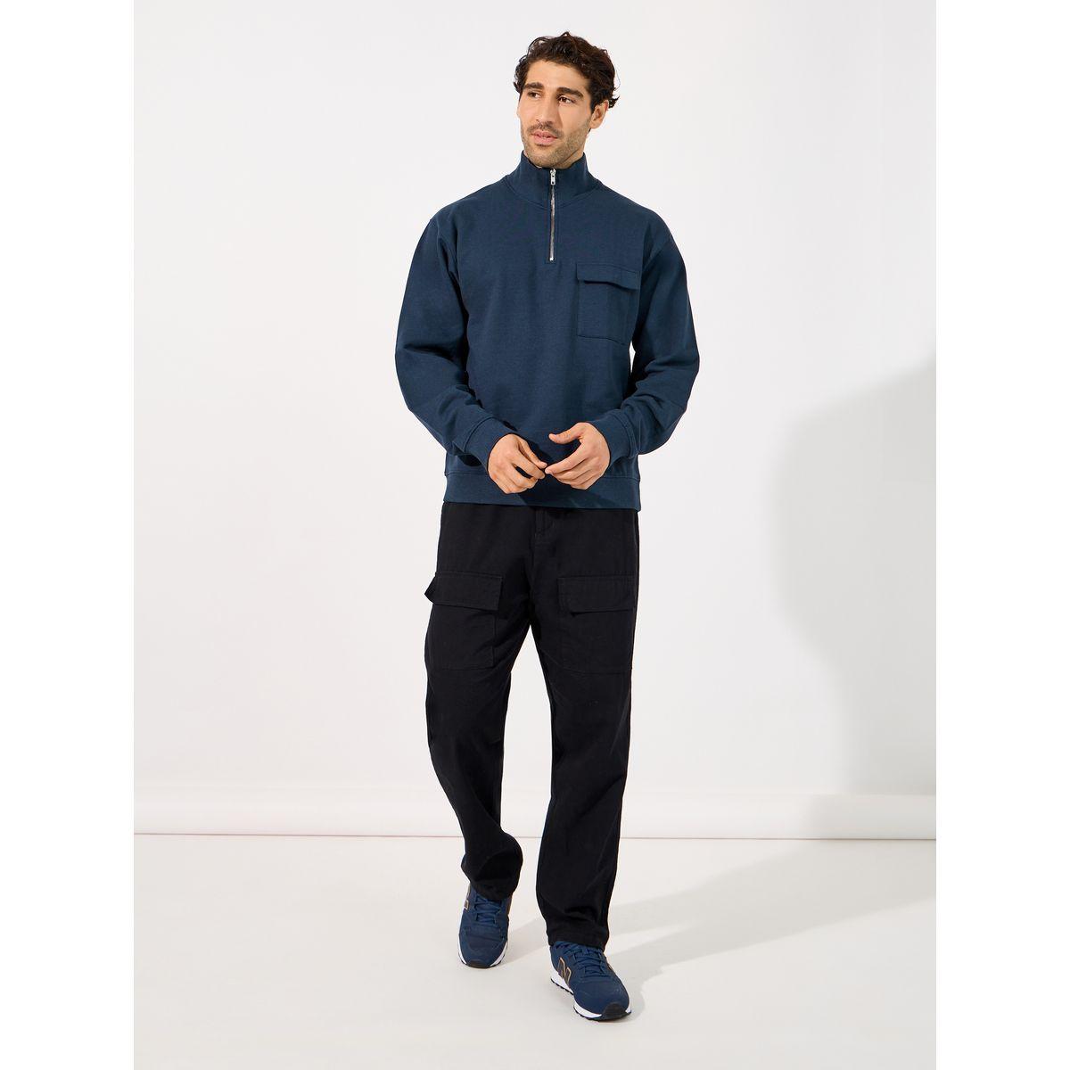 Styli Quarter Zip Rib High Neck Relaxed Fit Sweatshirt-men-winterwear-hoodiesandsweatshirts-image-2