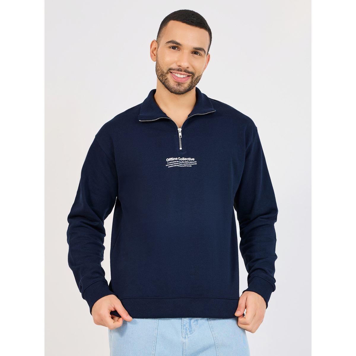 سويت شيرت مضلع بياقة عالية وقصة مريحة-men-winterwear-hoodiesandsweatshirts-image-1