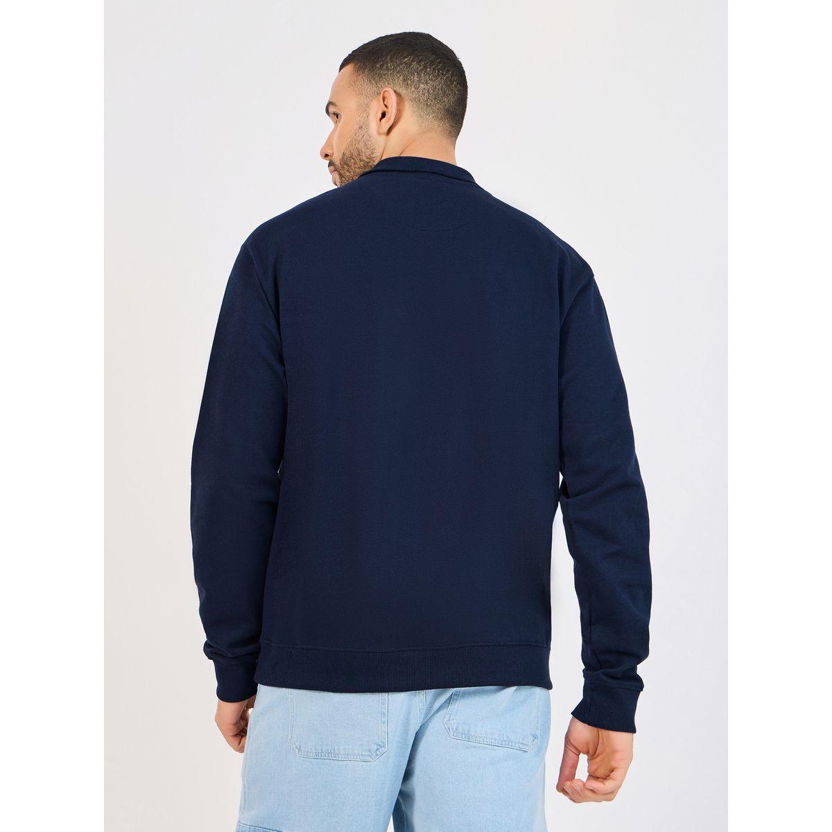 Styli Quarter Zip Minimal Print High Neck Rib Relaxed Sweatshirt-men-winterwear-hoodiesandsweatshirts-image-4