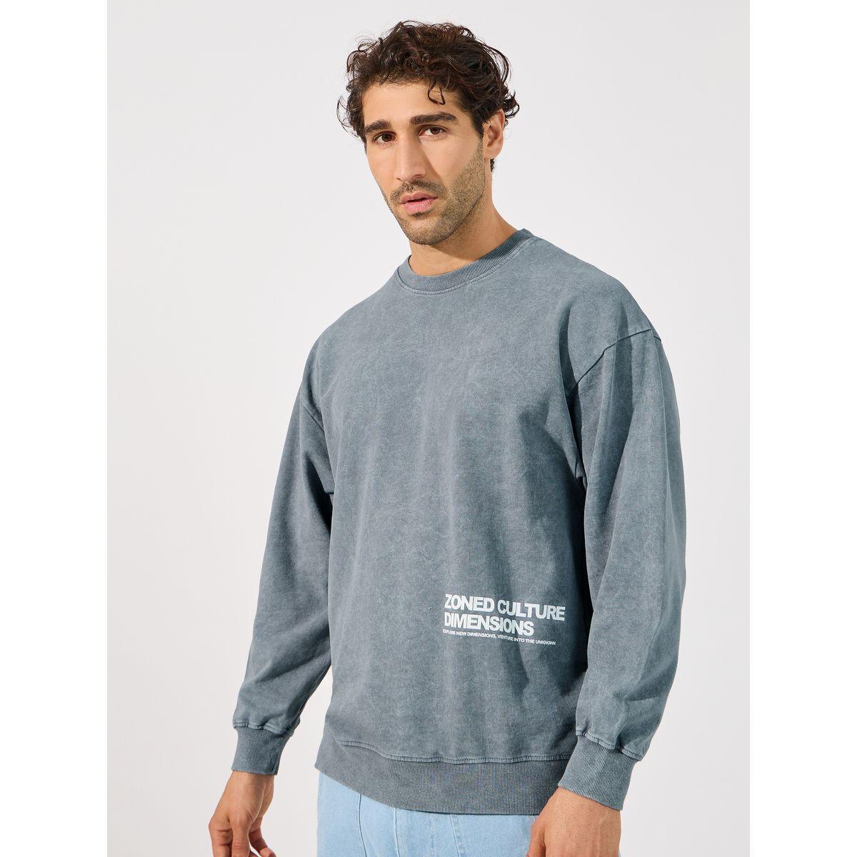 Styli Acid Wash Minimal Print Boxy Sweatshirt-men-winterwear-hoodiesandsweatshirts-image-1