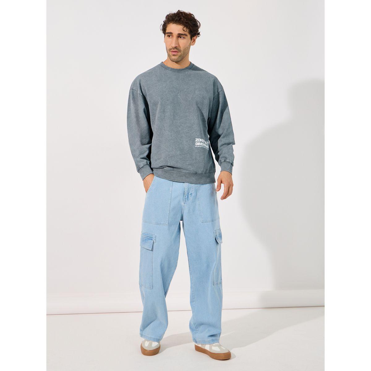 Styli Acid Wash Minimal Print Boxy Sweatshirt-men-winterwear-hoodiesandsweatshirts-image-2
