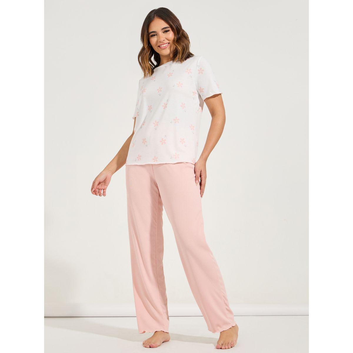 Styli Unwind Floral Print Dropped Shoulder T-Shirt & Ribbed Pyjama Set-women-clothing-nightwear-pyjamas-longsets-image-1