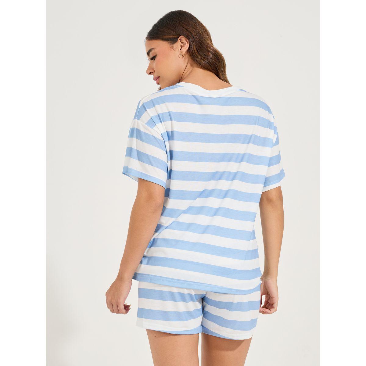 مجموعة من شورت مع تيشيرت مخطط باكتاف منخفضة-women-clothing-nightwear-pyjamas-shortsets-image-6