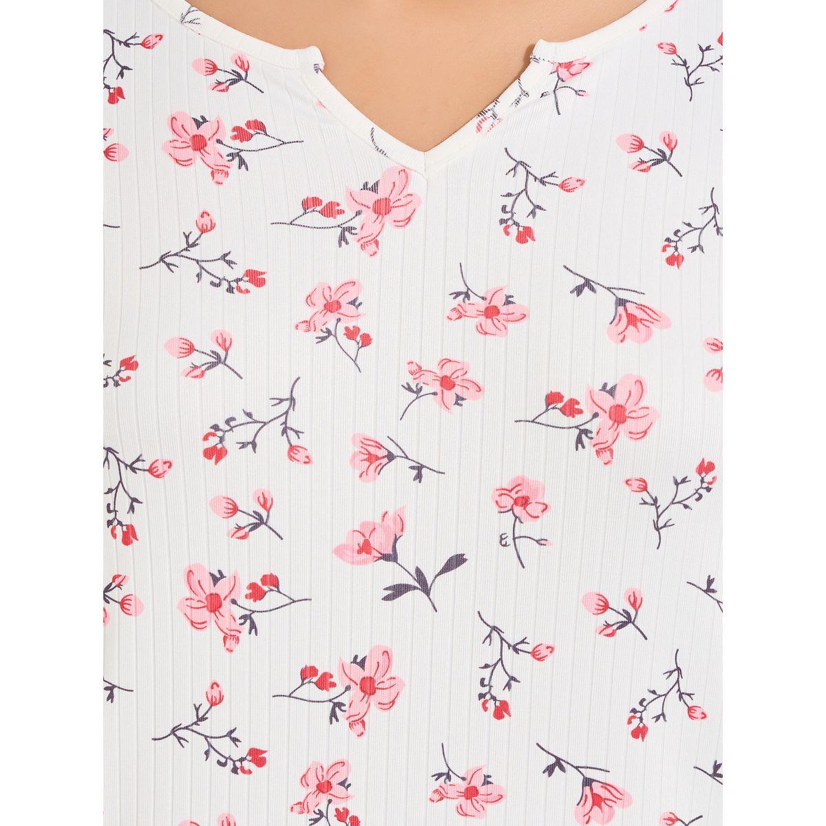 Styli Unwind Floral Print Notch Neck Ruffled Hem Knee Length Night Dress-women-clothing-nightwear-nighties-image-3