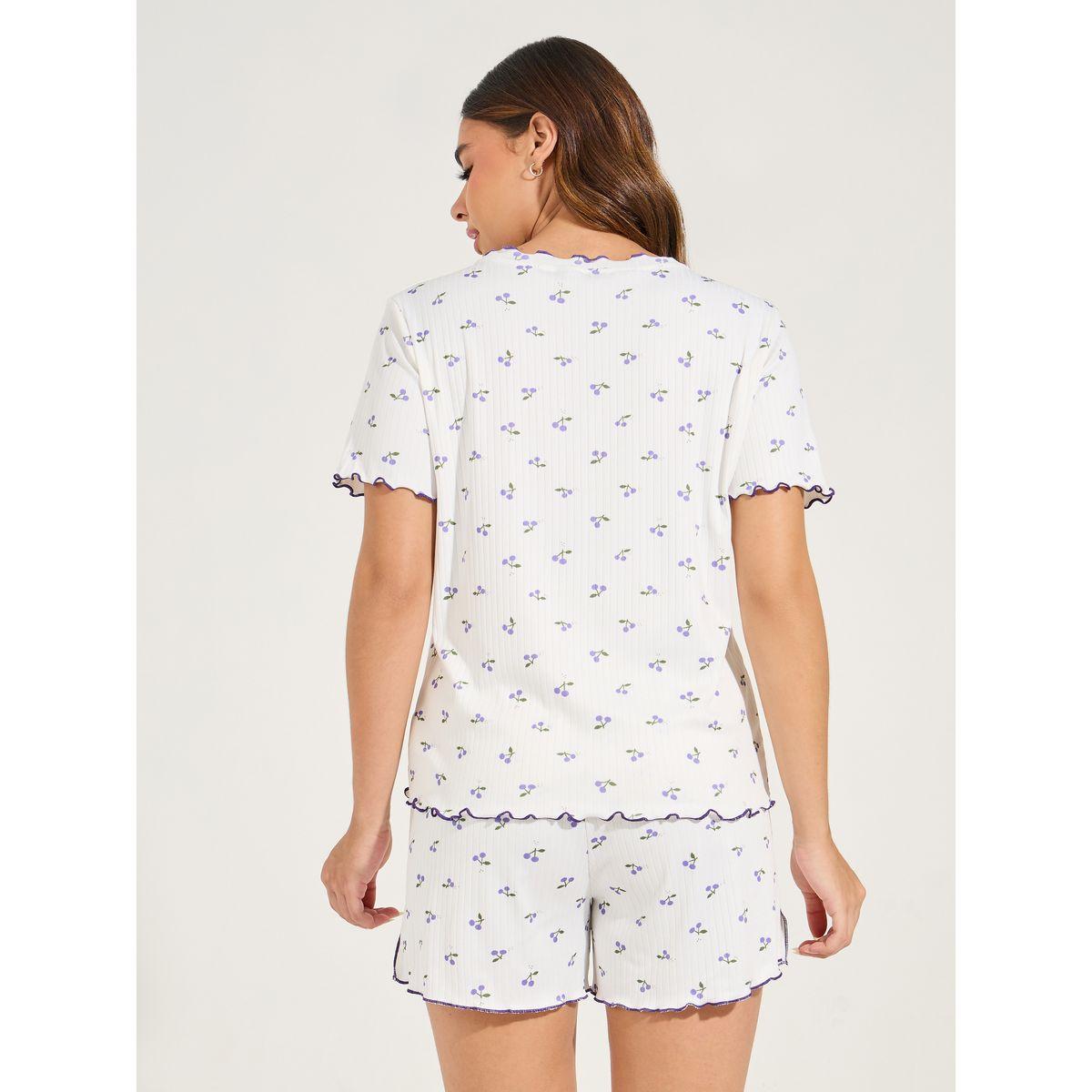 مجموعة من شورت وتيشيرت بطبعة زهور-women-clothing-nightwear-pyjamas-shortsets-image-6