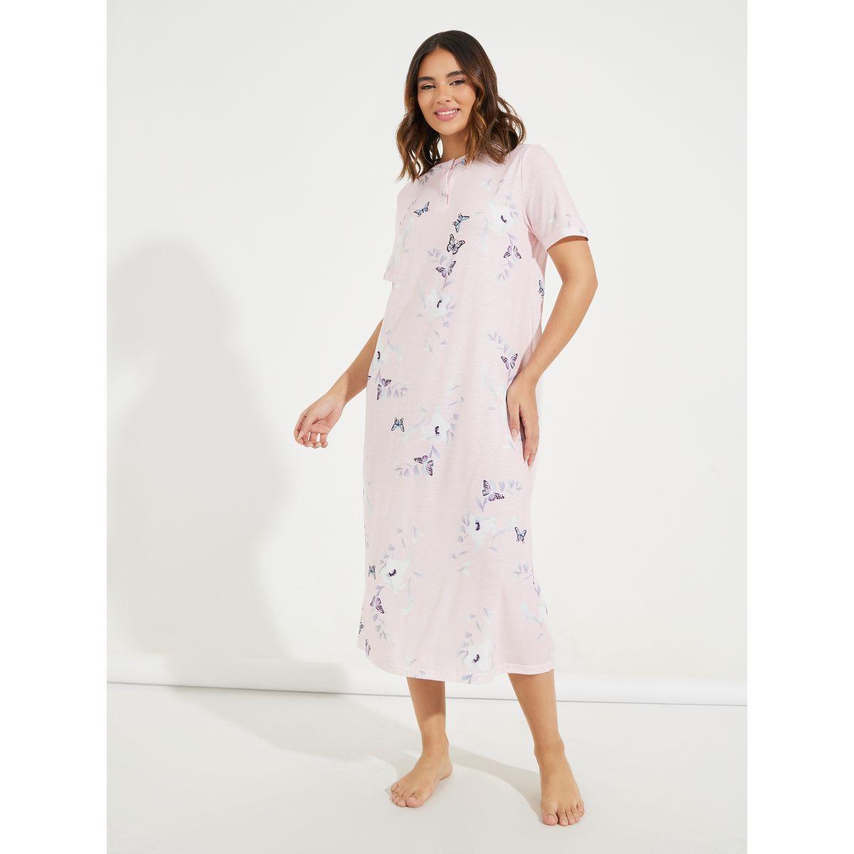 قميص نوم مطبع بطبعات فراشة وزهور-women-clothing-nightwear-nighties-image-1