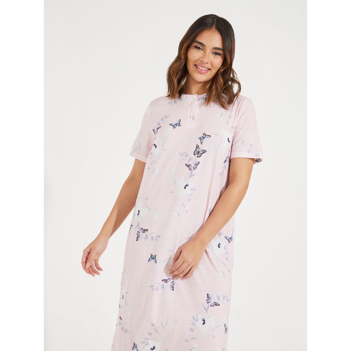 قميص نوم مطبع بطبعات فراشة وزهور-women-clothing-nightwear-nighties-image-2