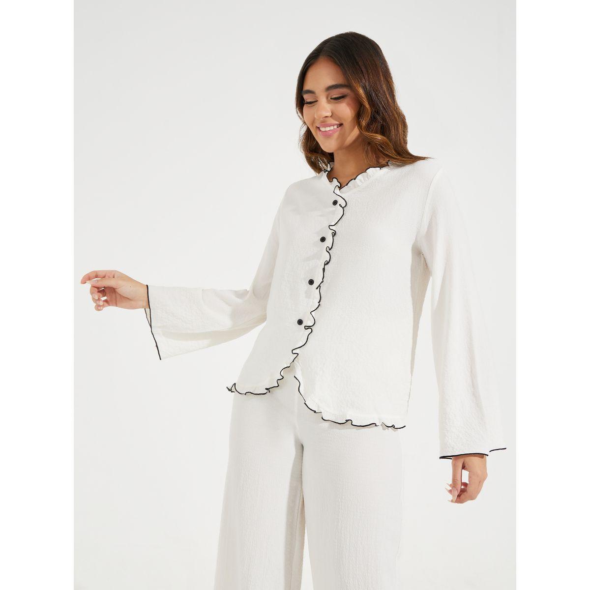 طقم من بنطال بيجاما مع بلوزة بحافة كشكش-women-clothing-nightwear-pyjamas-longsets-image-2
