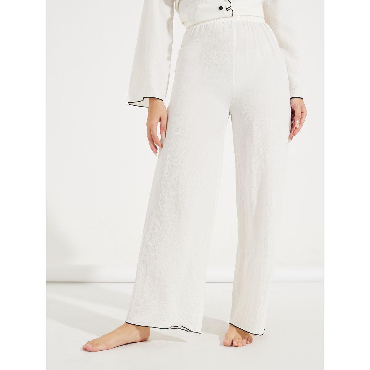 Styli Unwind Ruffle Contrast Edge Textured Shirt & Pyjama Set-women-clothing-nightwear-pyjamas-longsets-image-5
