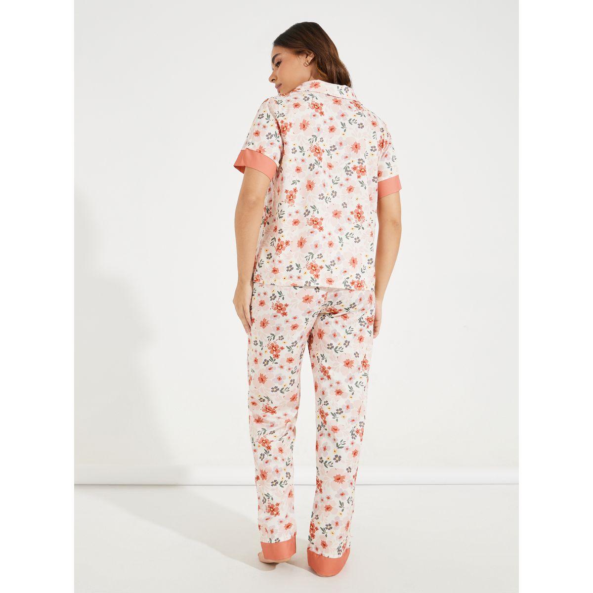 Styli Unwind Floral & Contrast Edge Shirt & Pyjama Set-women-clothing-nightwear-pyjamas-longsets-image-4