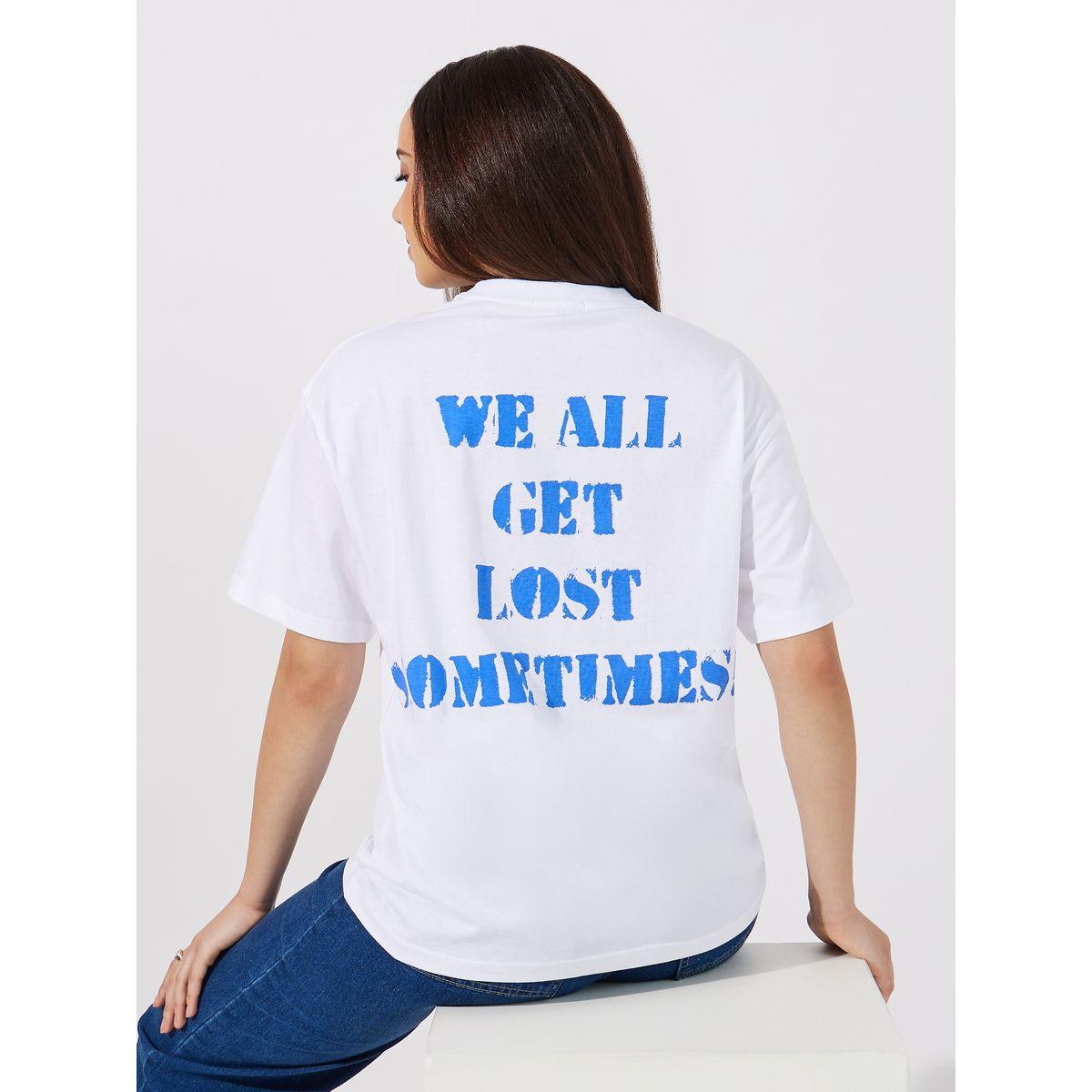 تي شيرت بطبعة شعار كبير الحجم وأكمام قصيرة-women-clothing-tshirts-image-1