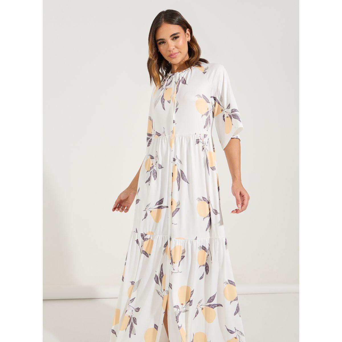 Styli Unwind Lemon Print Tiered Flute Sleeve Maxi Night Dress-women-clothing-nightwear-nighties-image-2