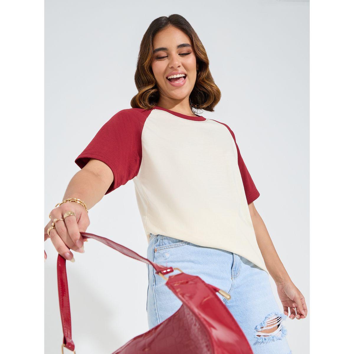 Styli Oversized Color Block T-Shirt with Raglan Sleeves-women-clothing-tshirts-image-1