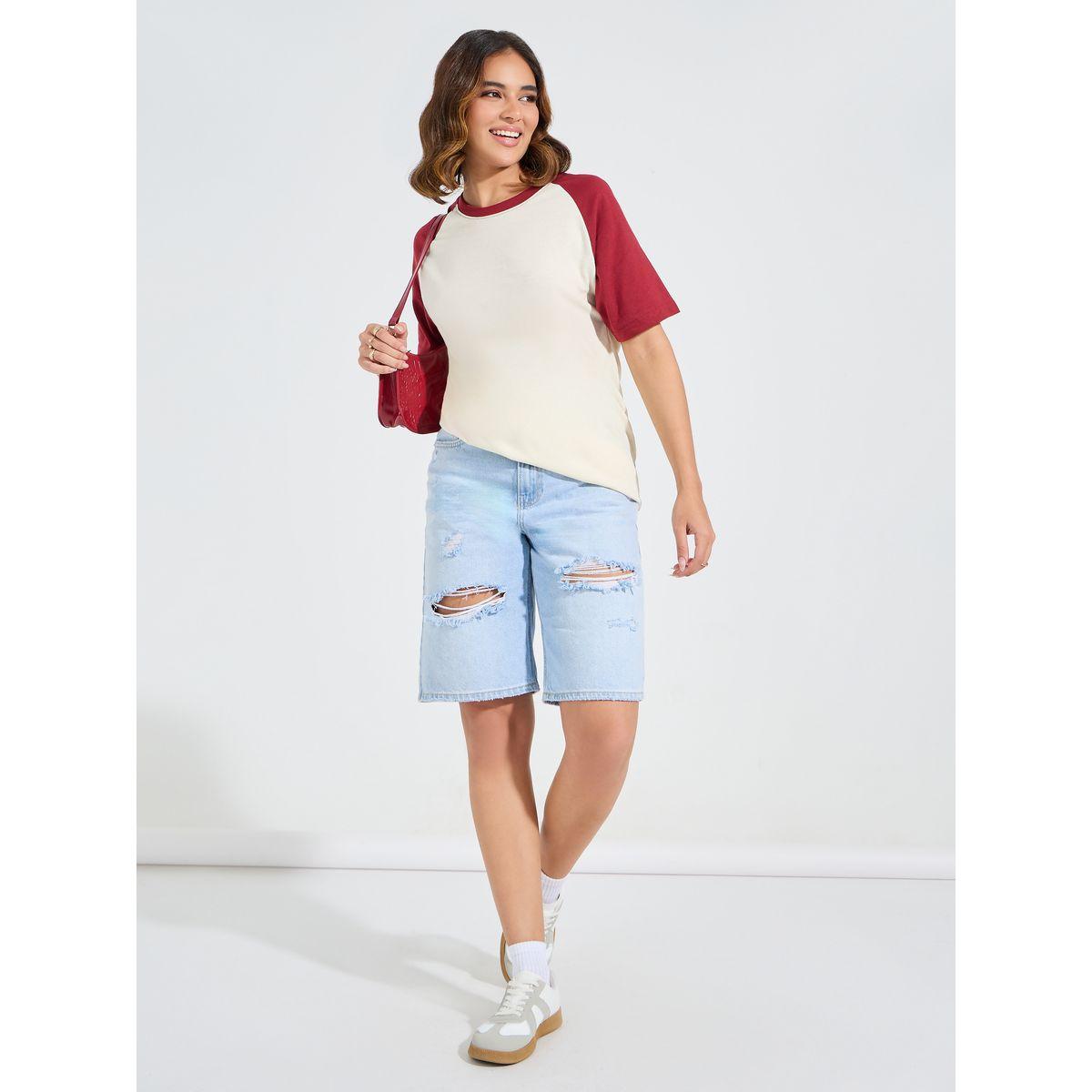 تيشيرت فضفاض بنمط كتل الالوان واكمام ريجلان-women-clothing-tshirts-image-2