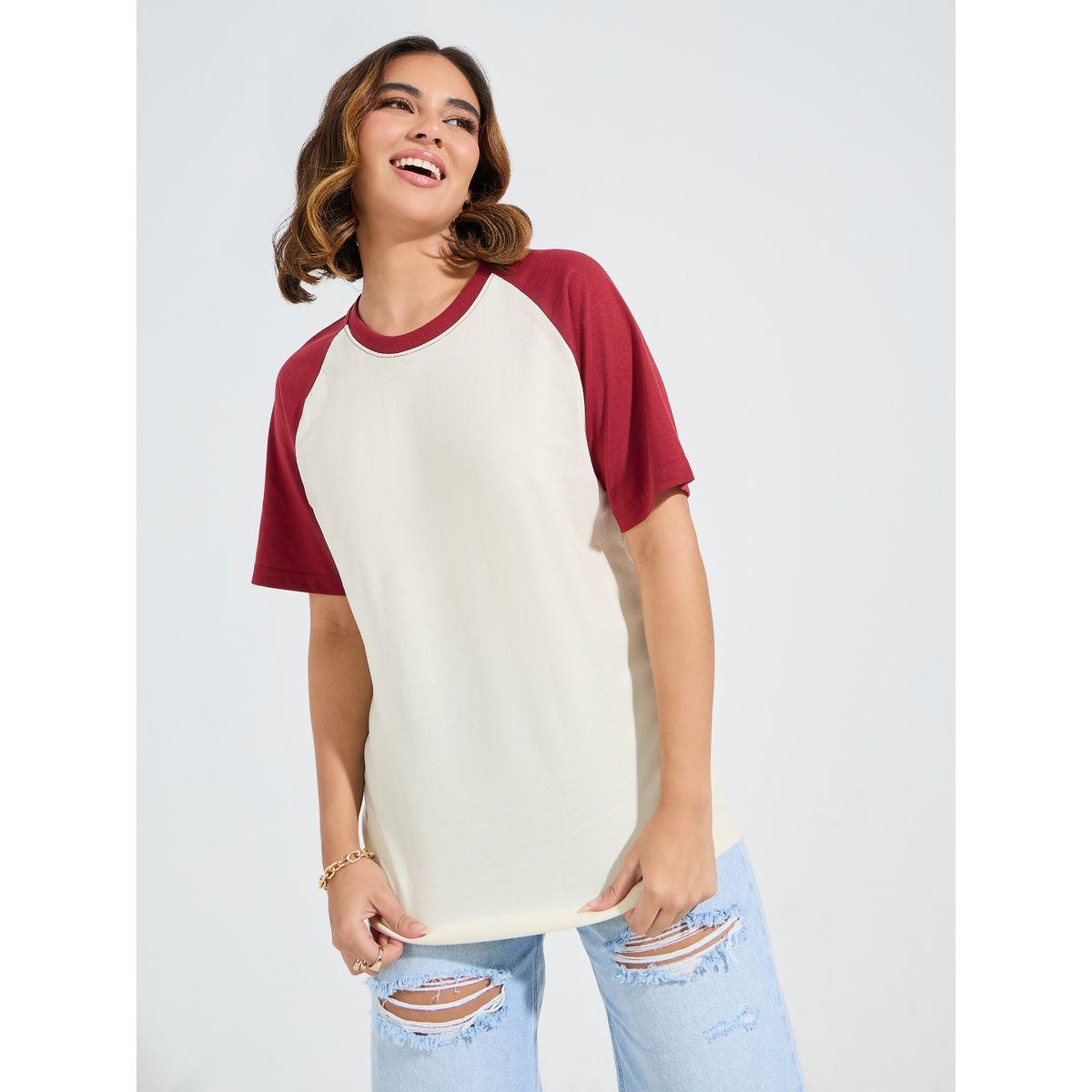Styli Oversized Color Block T-Shirt with Raglan Sleeves-women-clothing-tshirts-image-3