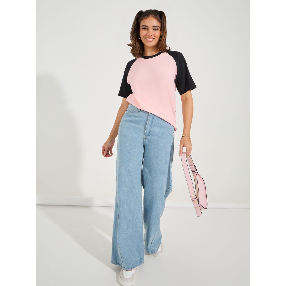 تيشيرت فضفاض بنمط كتل الالوان مع اكمام ريجلان-women-clothing-tshirts-image-2