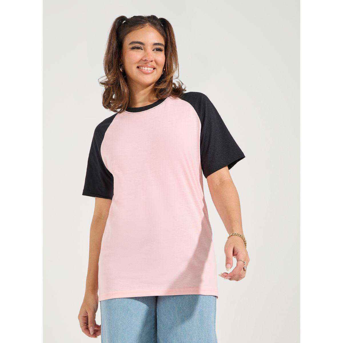 تيشيرت فضفاض بنمط كتل الالوان مع اكمام ريجلان-women-clothing-tshirts-image-3