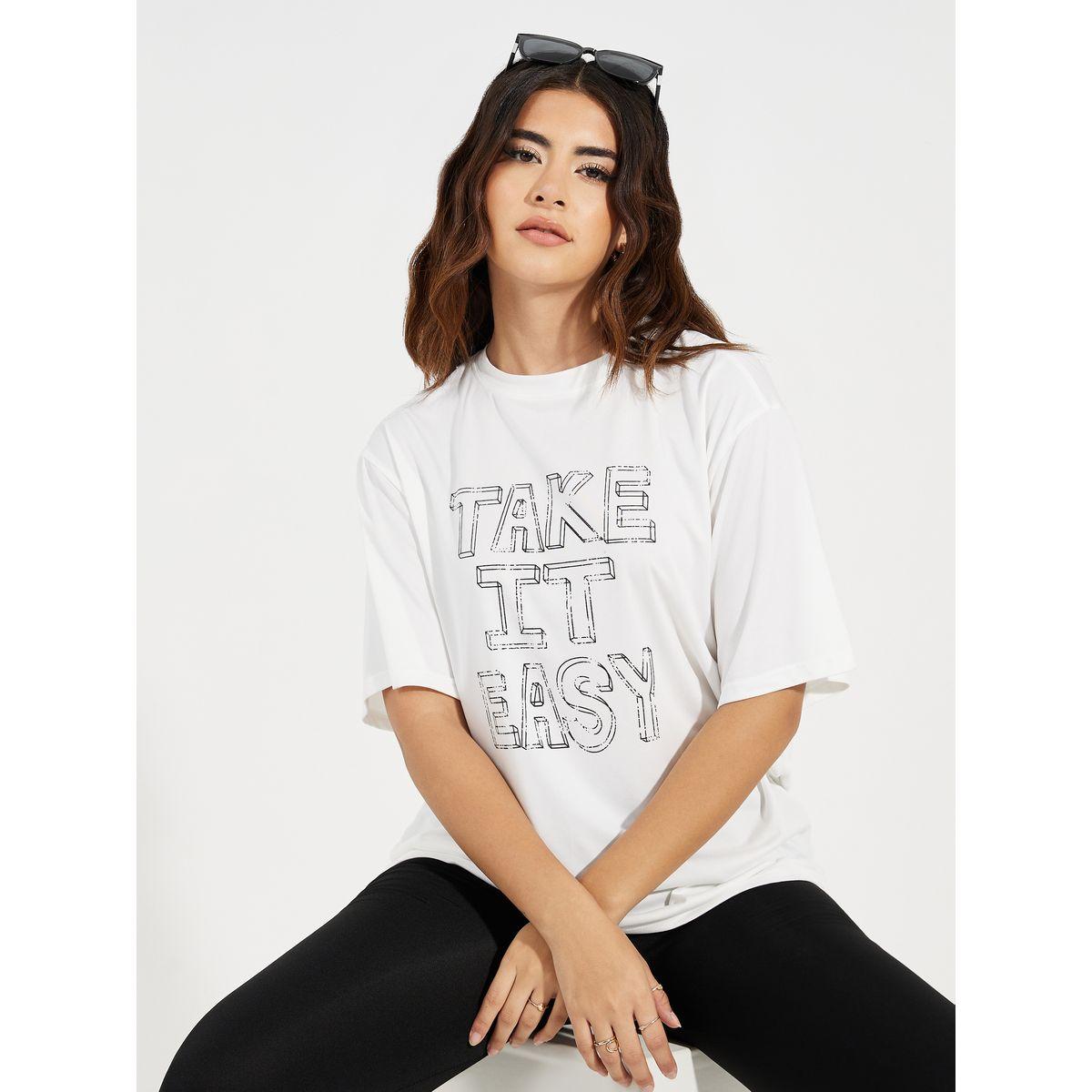 Styli Oversized Take It Easy Slogan Print T-Shirt-women-clothing-tshirts-image-1