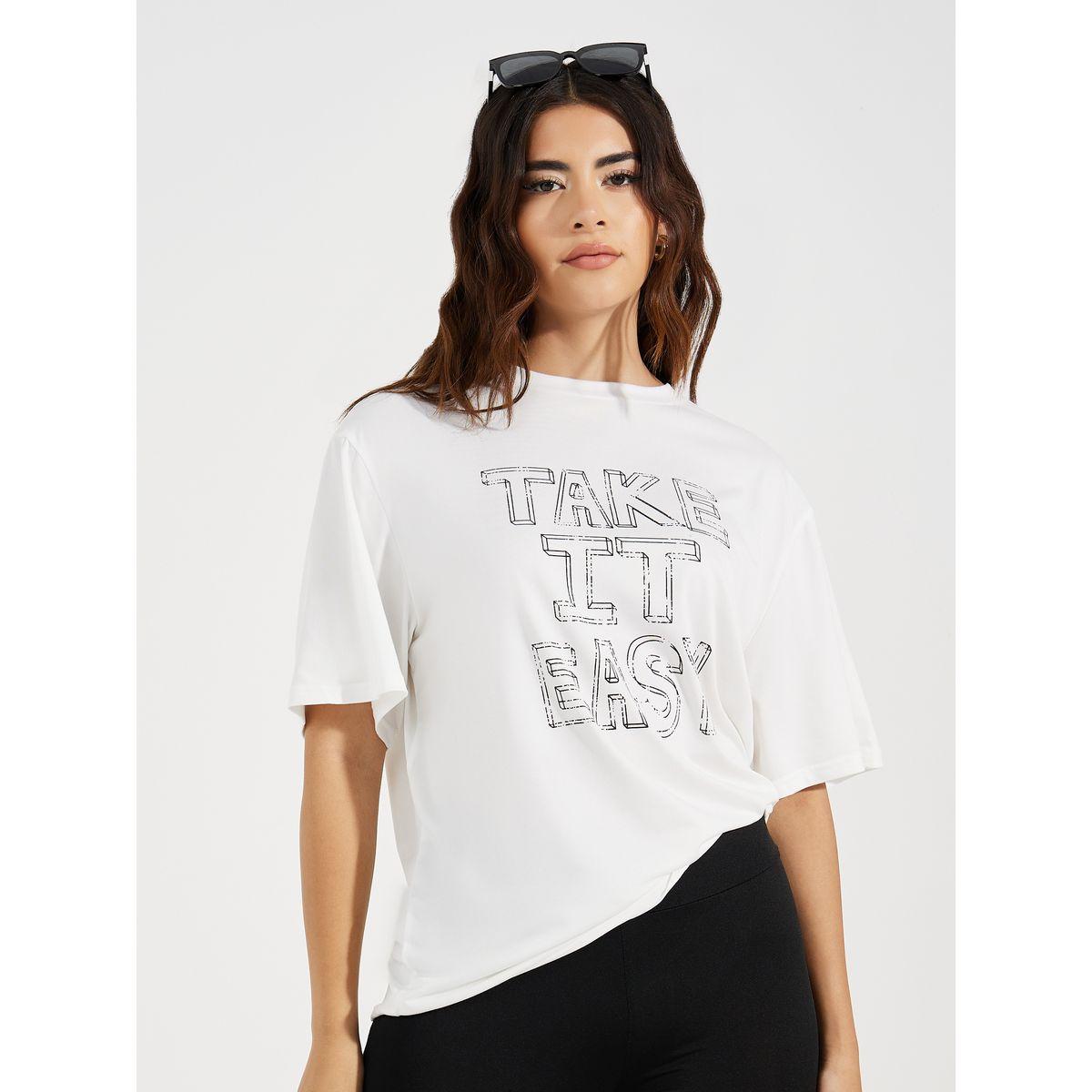 Styli Oversized Take It Easy Slogan Print T-Shirt-women-clothing-tshirts-image-3