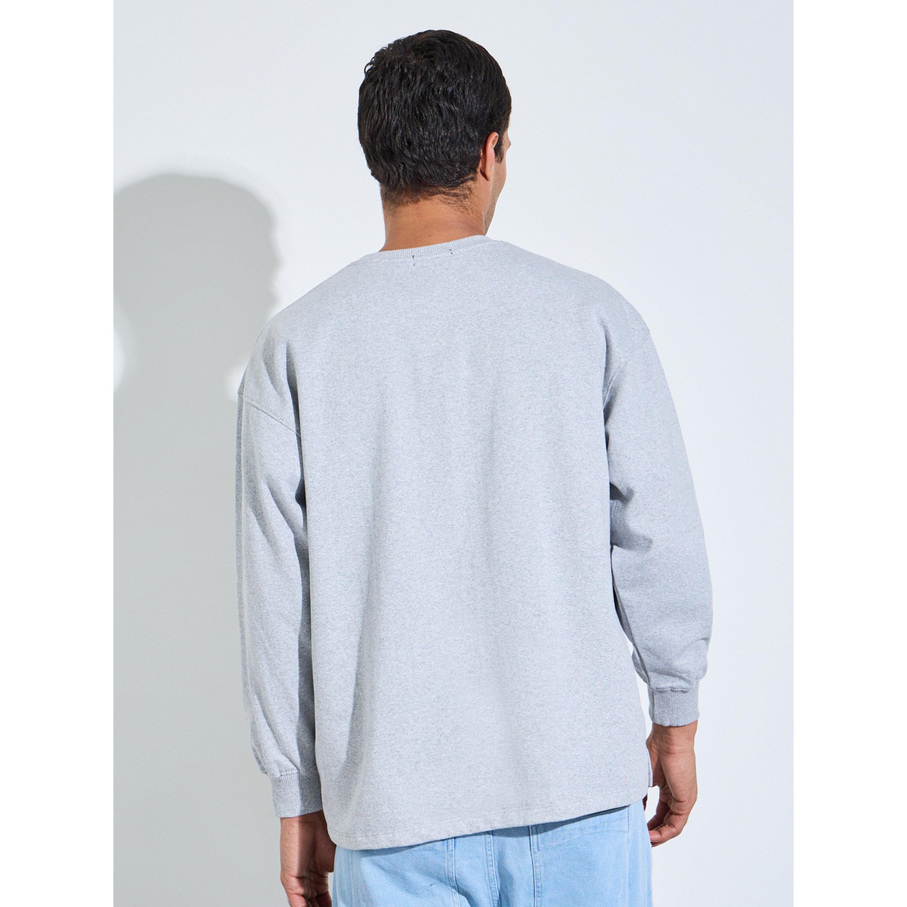 Styli Grey Slogan Print Longline Boxy Sweatshirt with Slide Slit-men-winterwear-hoodiesandsweatshirts-image-4