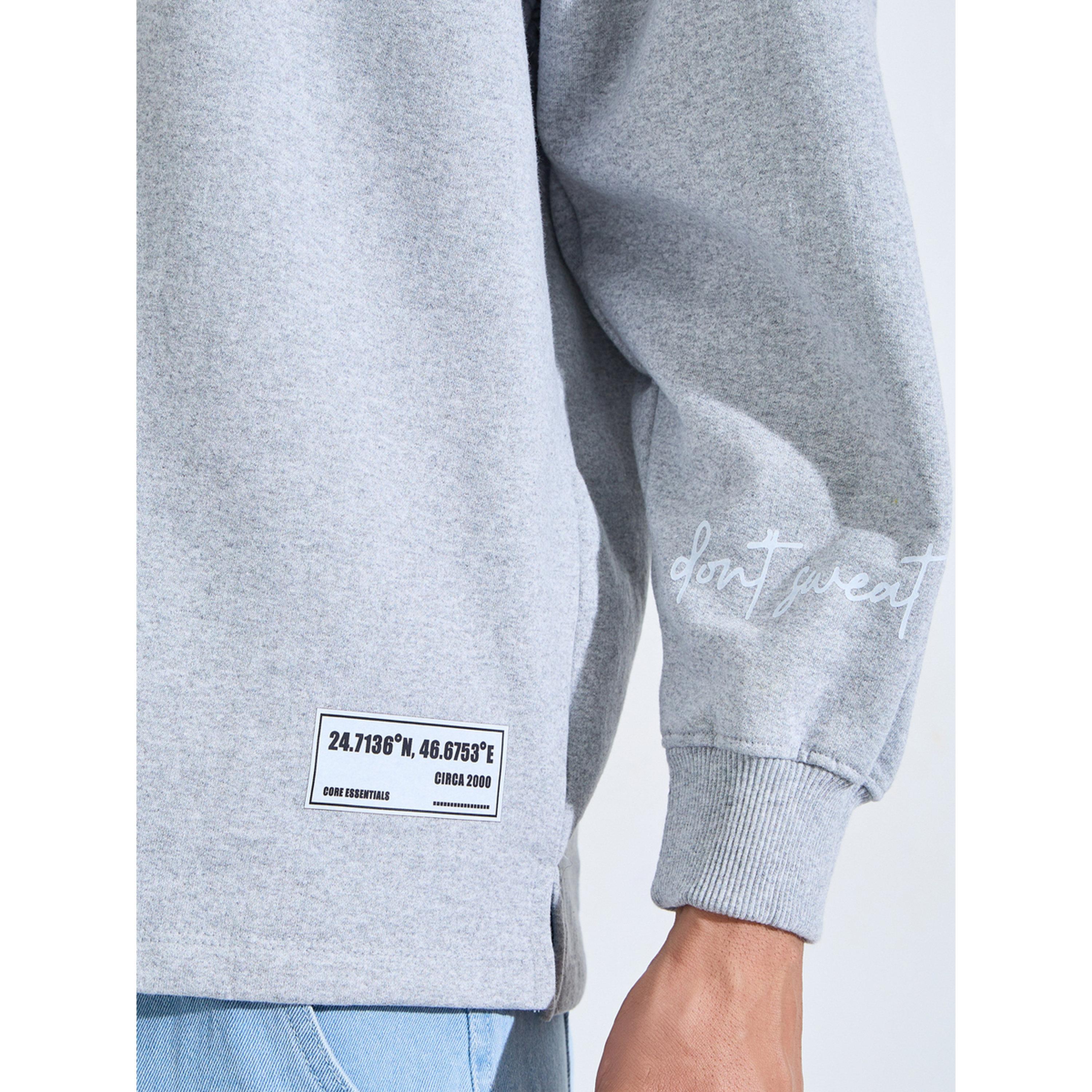 Styli Grey Slogan Print Longline Boxy Sweatshirt with Slide Slit-men-winterwear-hoodiesandsweatshirts-image-5