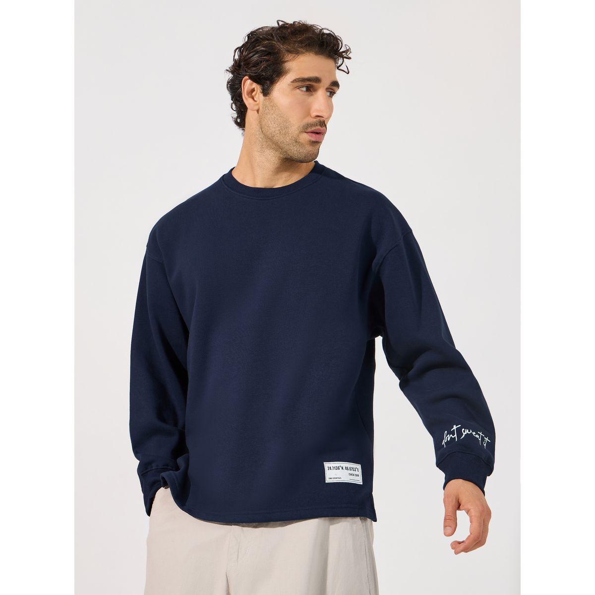 Styli Slogan Print Longline Boxy Sweatshirt with Slide Slit-men-winterwear-hoodiesandsweatshirts-image-1