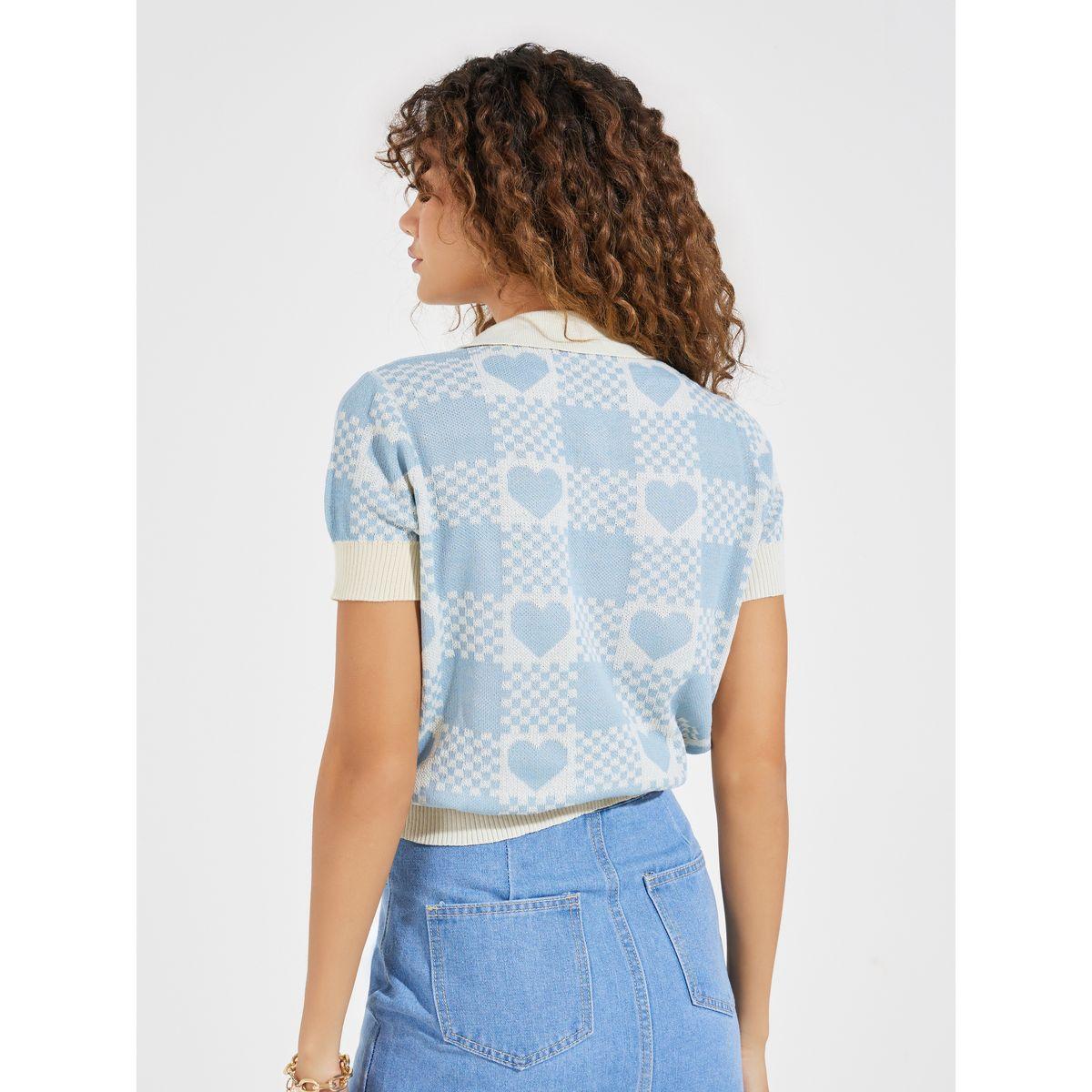 تيشيرت محبوك بياقة بولو مع حافة مكبلة-women-clothing-tshirts-image-5