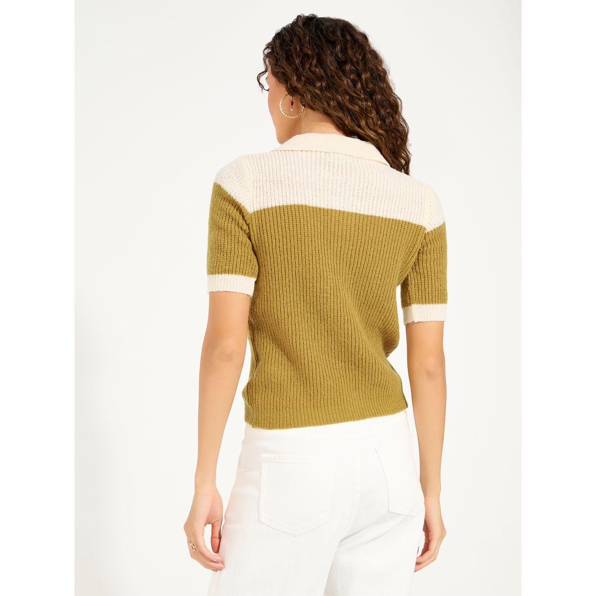 تيشيرت بنصف سحَّا غلق ونمط كتل الالوان-women-clothing-tshirts-image-4