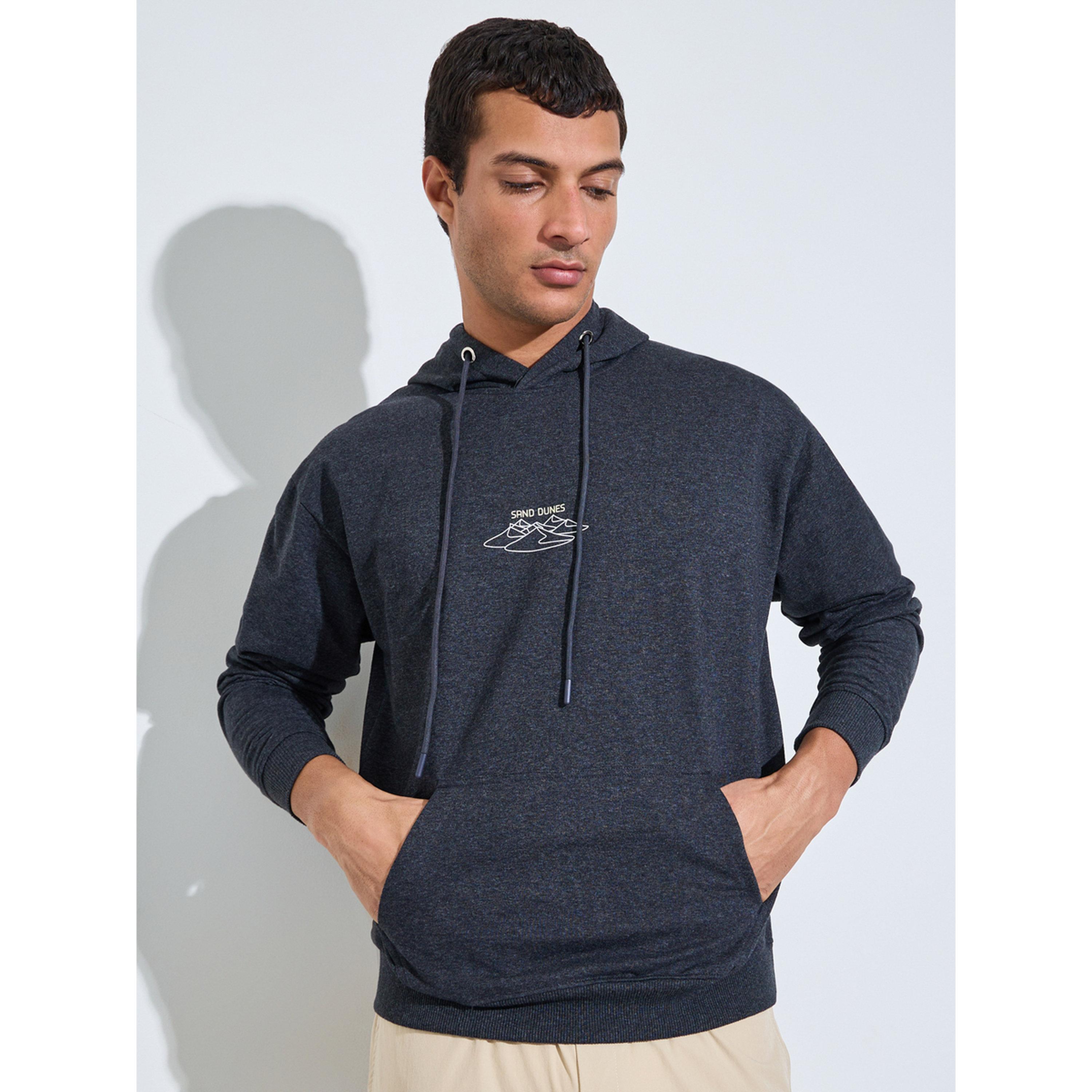 Styli Charcoal Minimal Sand Dune Print Relaxed Fit Hoodie-men-winterwear-hoodiesandsweatshirts-image-1