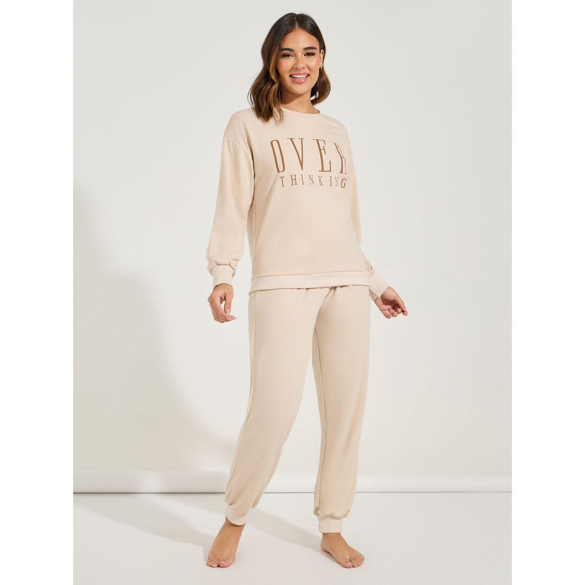 Styli Unwind Overthinking Slogan Print Sweatshirt & Jogger Lounge Set-women-clothing-coordsets-image-2