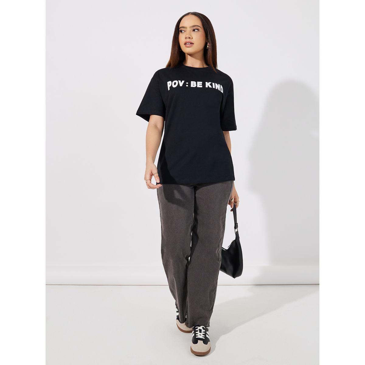 تيشيرت فضفاض بياقة دائرية وأكمام قصيرة-women-clothing-tshirts-image-2