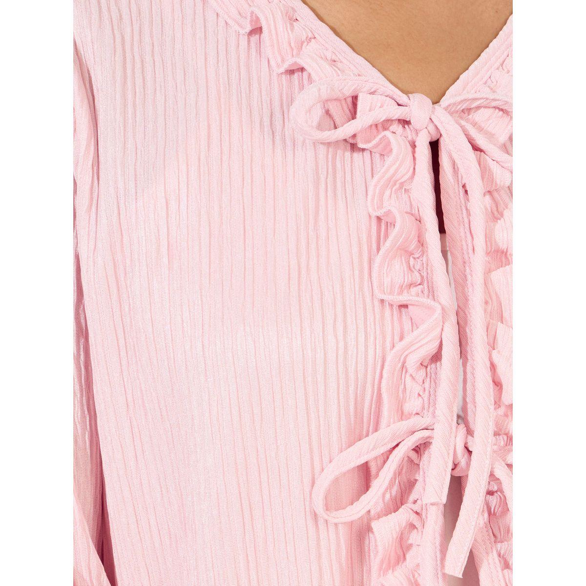 Styli Unwind Tie Front Ruffle Detail Faux Fur Trim Shirt & Pyjama Set-women-clothing-nightwear-pyjamas-longsets-image-4