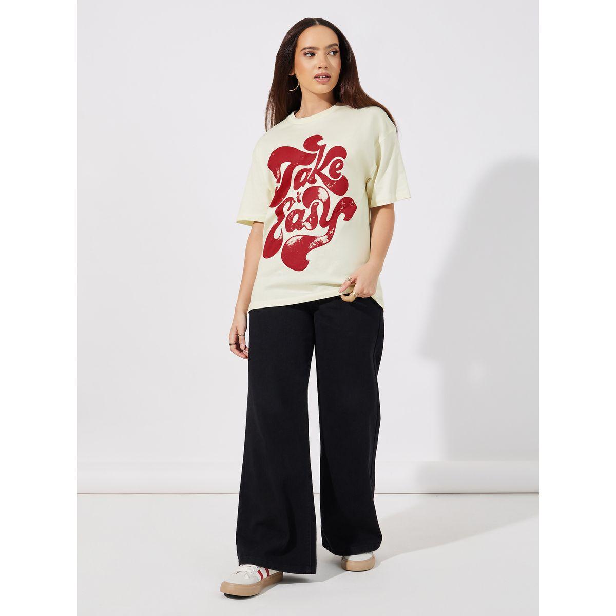 Styli Oversized Take It Easy Slogan T-Shirt-women-clothing-tshirts-image-2