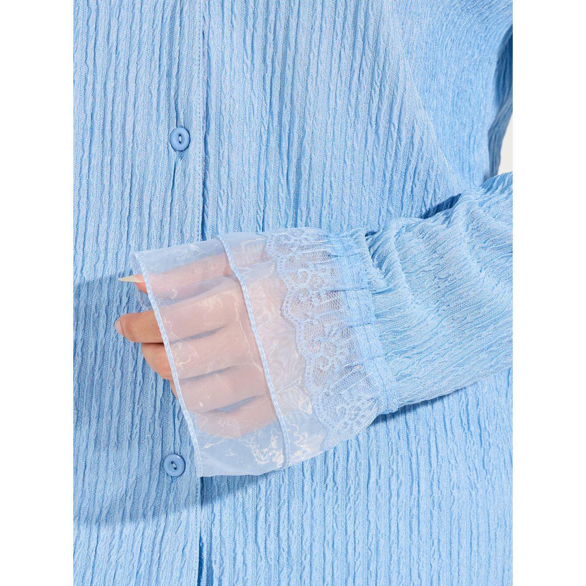 Styli Unwind Lace & Ruffle Sleeve Textured Shirt & Pyjama Set-women-clothing-nightwear-pyjamas-longsets-image-4