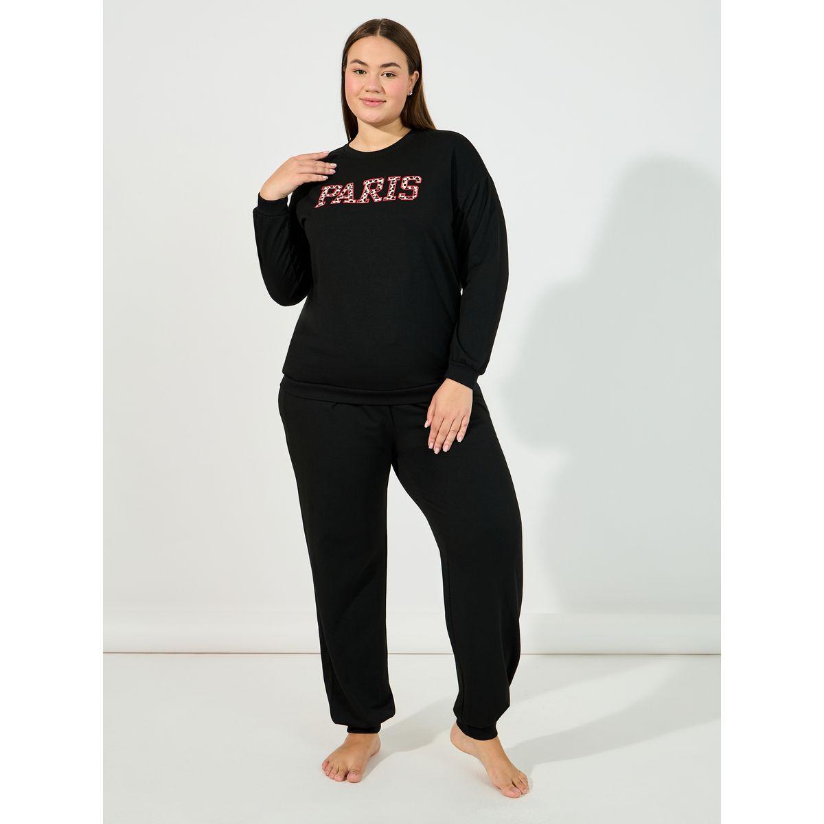 Styli Unwind Plus Size Leopard Paris Slogan Sweatshirt & Jogger Lounge Set-women-clothing-nightwear-pyjamas-longsets-image-1