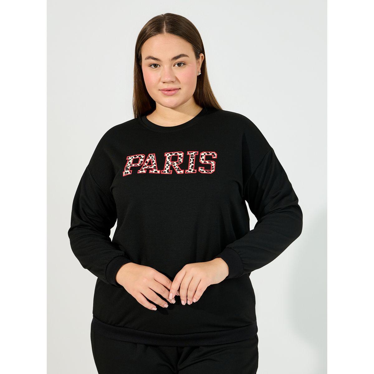 Styli Unwind Plus Size Leopard Paris Slogan Sweatshirt & Jogger Lounge Set-women-clothing-nightwear-pyjamas-longsets-image-2