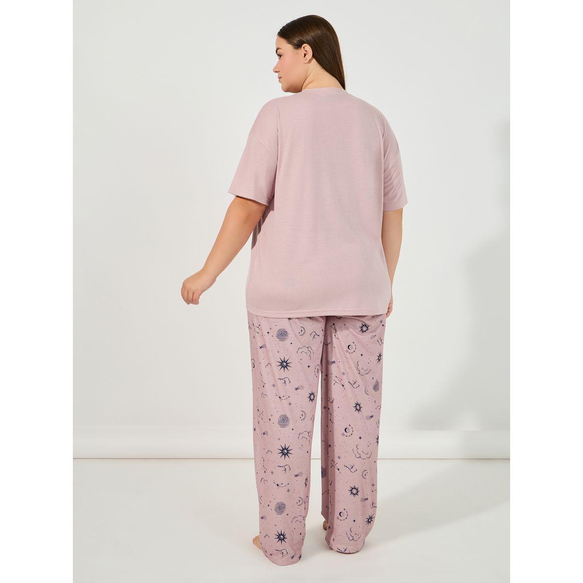 Styli Unwind Plus Size Astrology Print Dropped Shoulder T-Shirt & Pyjama Set-women-clothing-nightwear-pyjamas-longsets-image-4