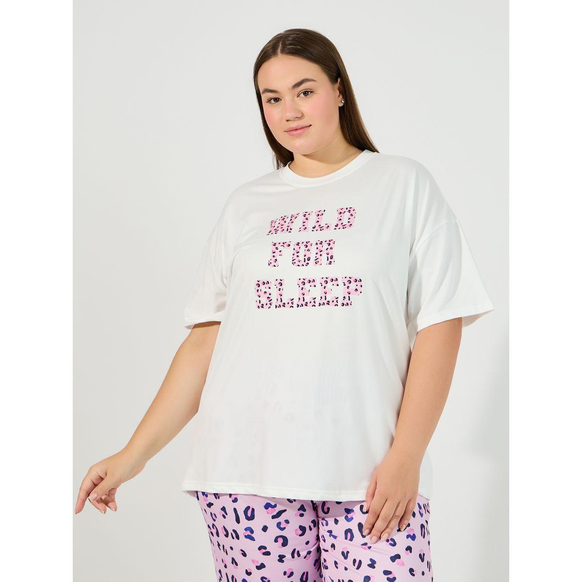 طقم من بنطال بمقاس كبير وتيشيرت بطبعة حيوان-women-clothing-nightwear-pyjamas-longsets-image-2