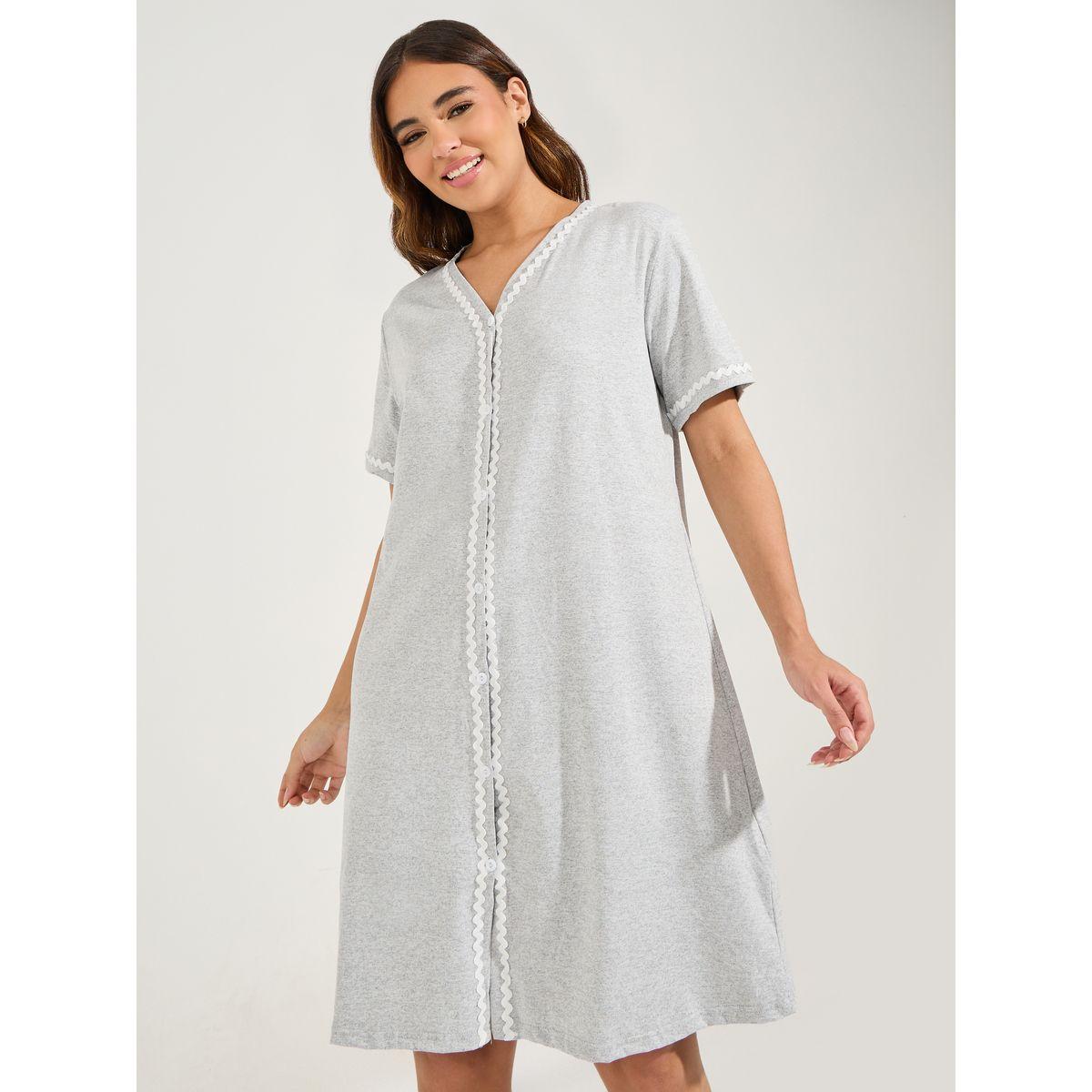 Styli Unwind Scallop Trim Button Through Knee Length Night Shirt-women-clothing-nightwear-nighties-image-1