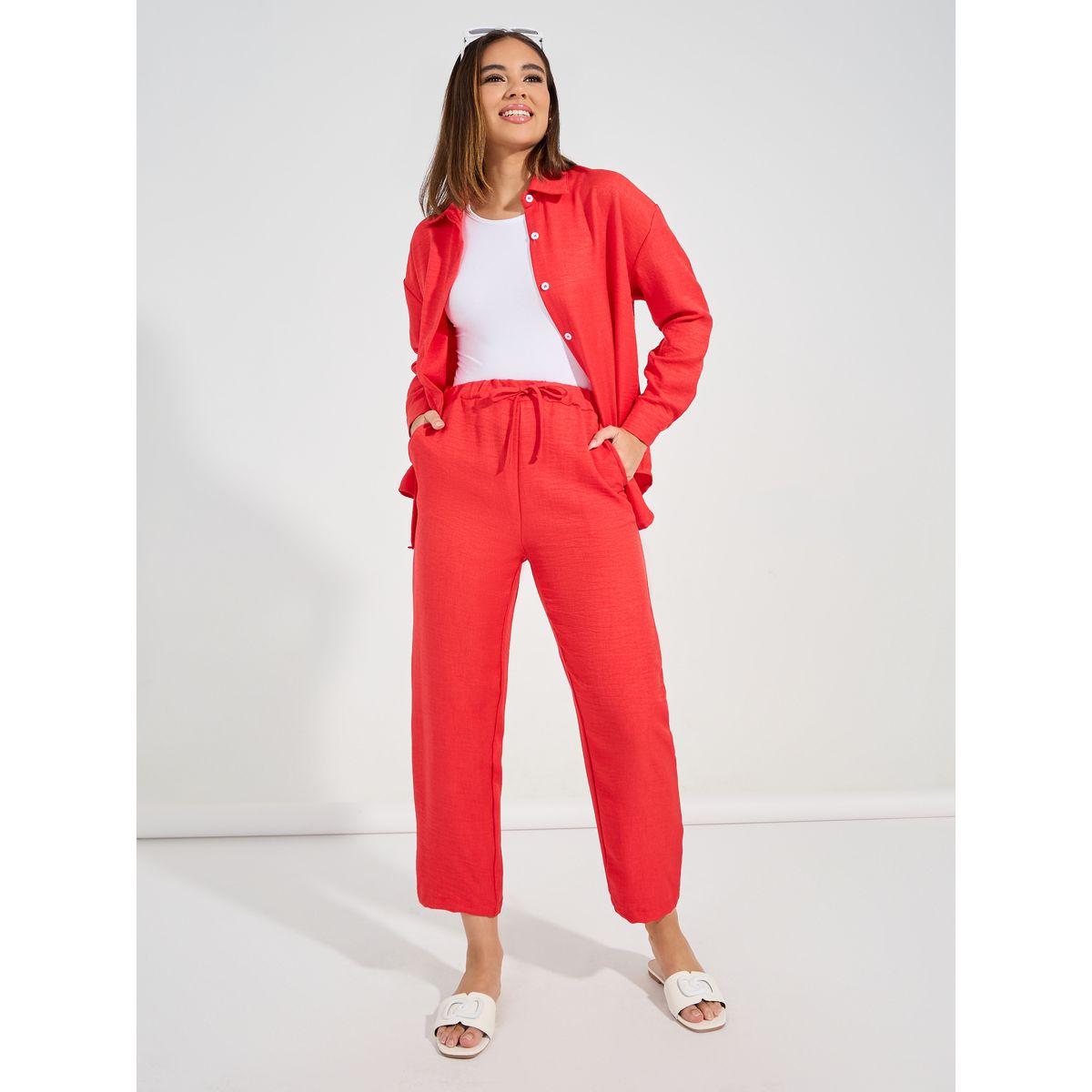 Styli Solid Oversized Shirt & Ankle Length Pants Co-Ords-women-clothing-coordsets-image-2
