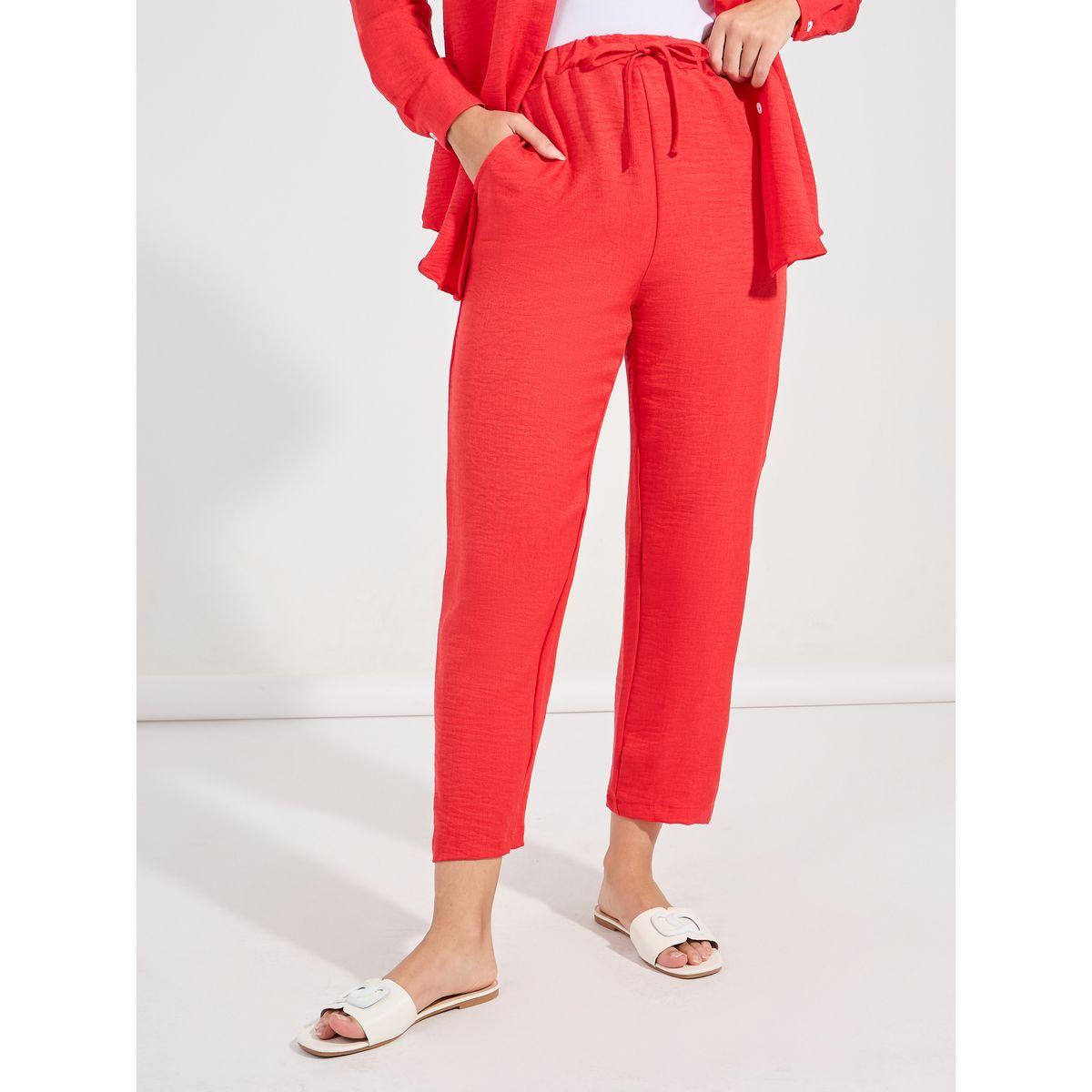 طقم منسق من بنطال مع بلوزة سادة بقصة فضفاضة-women-clothing-coordsets-image-4