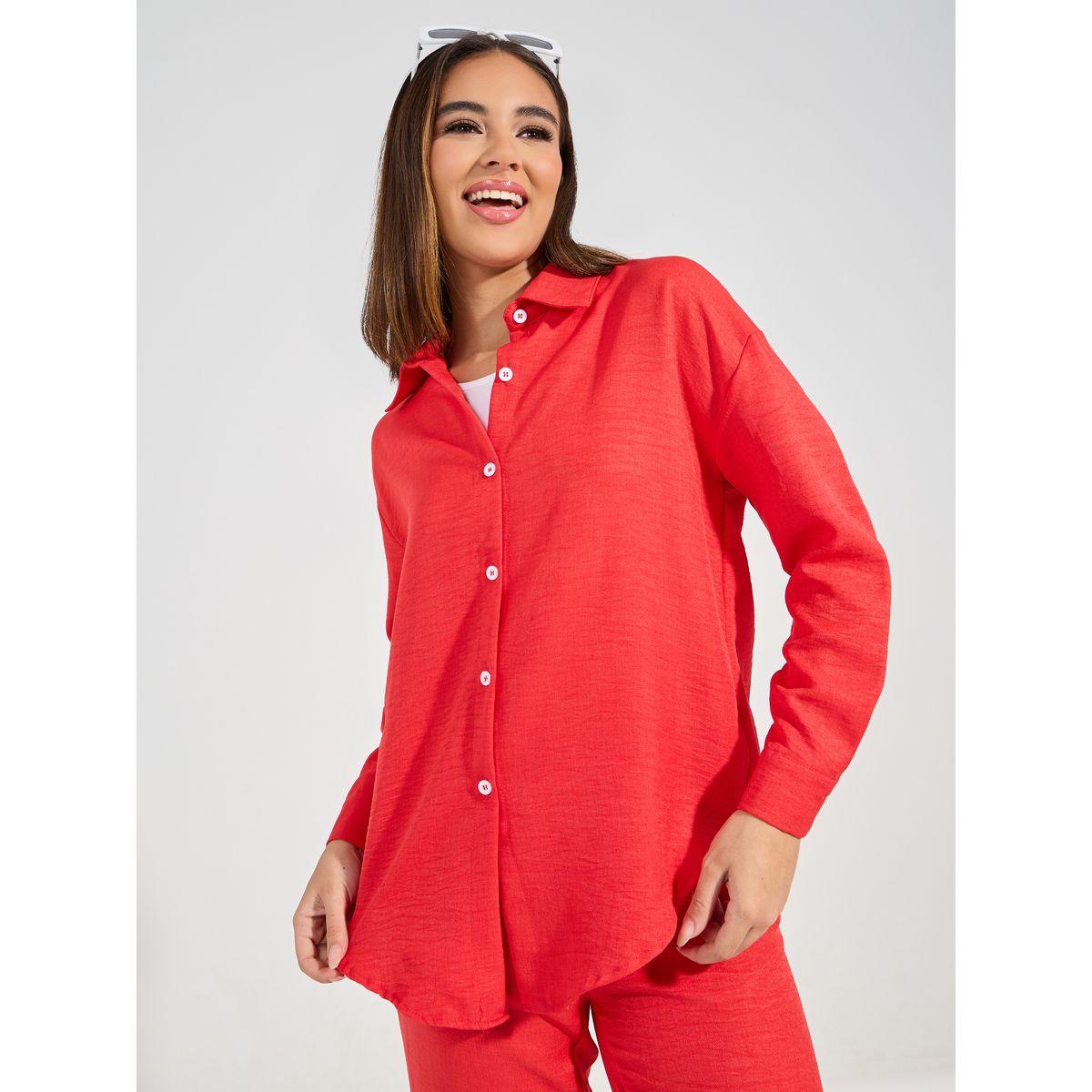 Styli Solid Oversized Shirt & Ankle Length Pants Co-Ords-women-clothing-coordsets-image-5