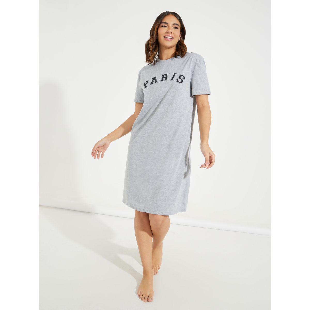 Styli Unwind Pack of 2 - Paris & Striped Panel Print Sleep T-Shirt Dress-women-clothing-nightwear-nighties-image-2