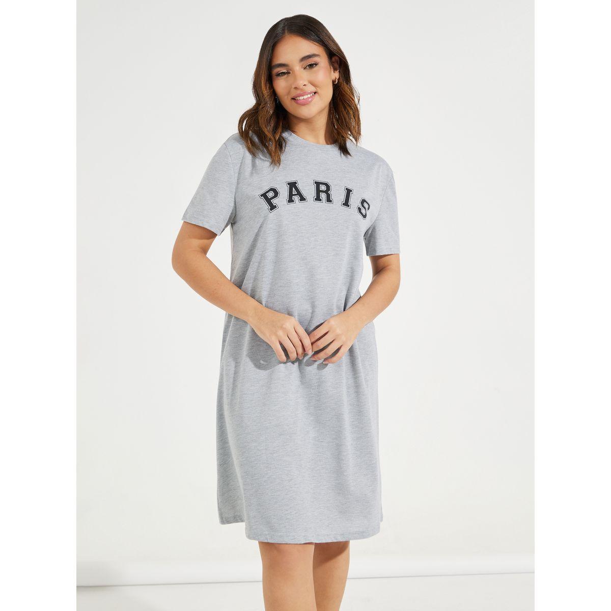 Styli Unwind Pack of 2 - Paris & Striped Panel Print Sleep T-Shirt Dress-women-clothing-nightwear-nighties-image-3