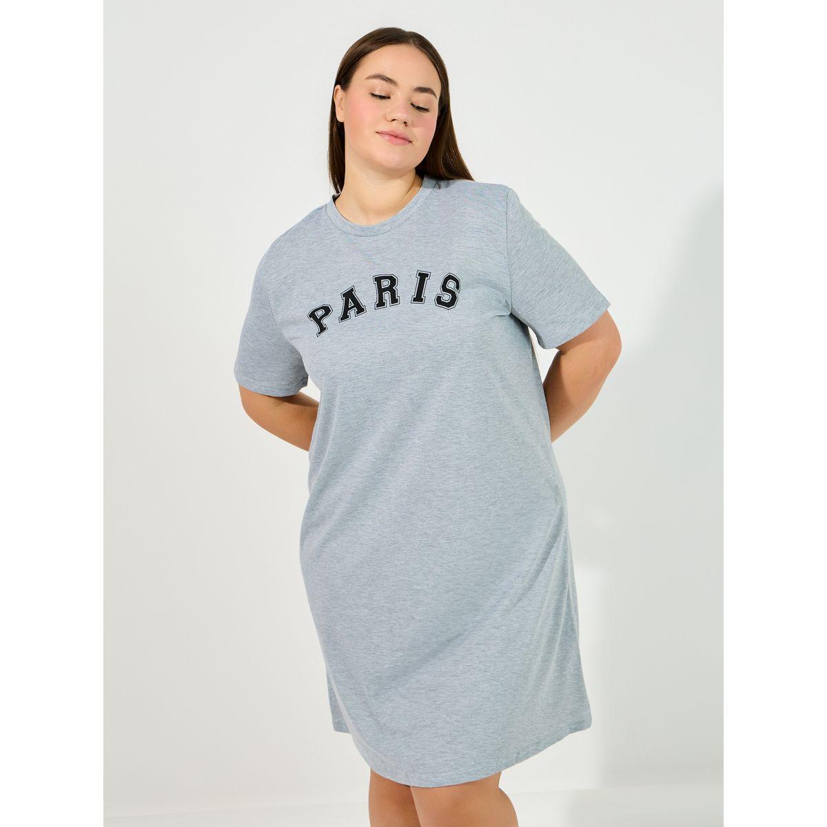 Styli Unwind Pack of 2 - Plus Size Paris & Stripe Print Sleep T-Shirt Dress-women-clothing-nightwear-nighties-image-3