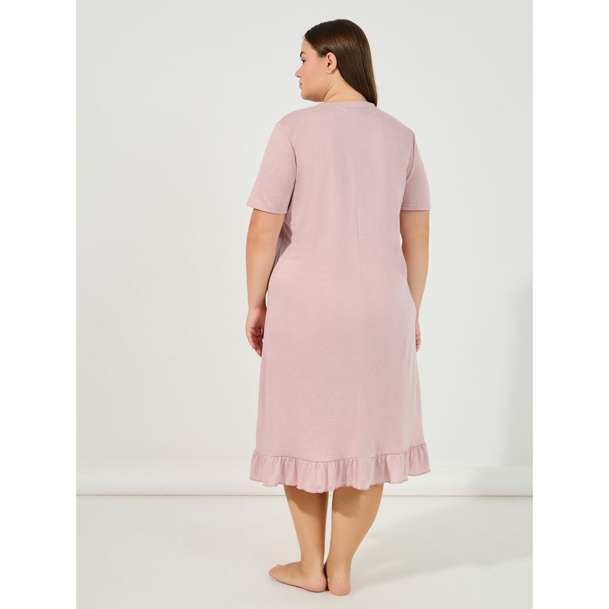 Styli Unwind Plus Size Bonjour Slogan Ruffle Hem Sleep T-Shirt Dress-women-clothing-nightwear-nighties-image-4